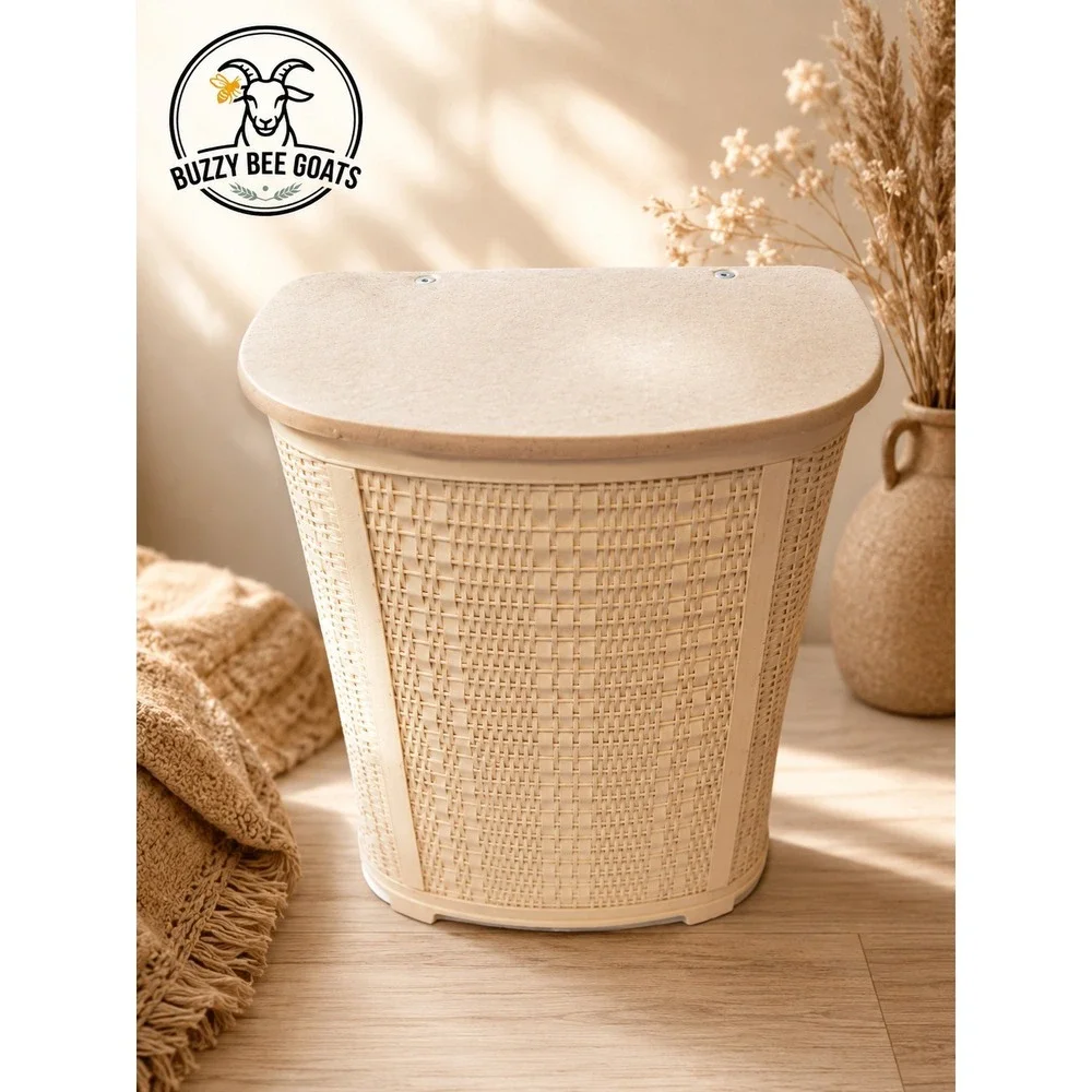 VINTAGE PEARL WICK WICKER LAUNDRY HAMPER MID CENTURY MODERN LIDDED USA